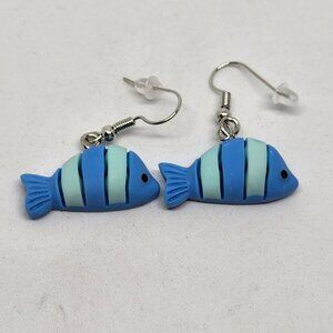 Fish Blue Stripe Cartoon Resin Hook Dangle Earrings